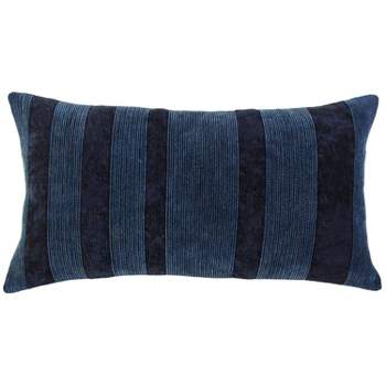 14"x26" Oversized Poly-Filled Striped Lumbar Throw Pillow Navy - Rizzy Home