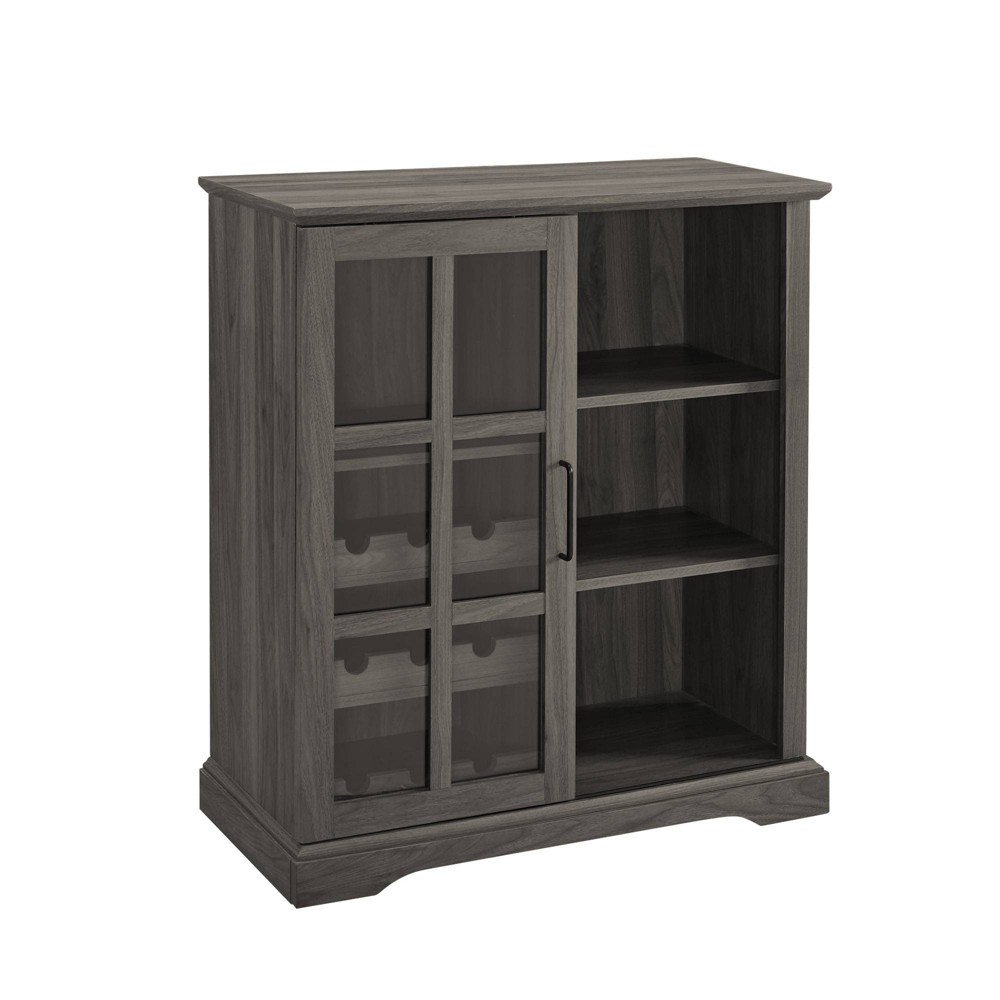 Photos - Display Cabinet / Bookcase Tavern Modern Farmhouse Sliding Window Pane Door Bar Cabinet Slate Gray 