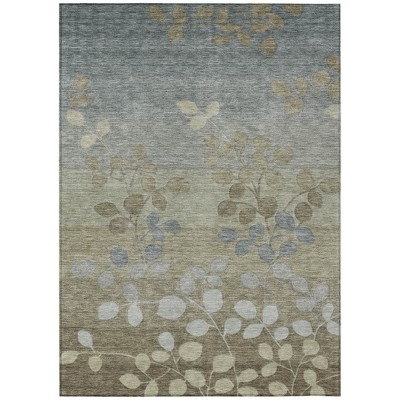Khaki And Gray Floral Washable Indoor Outdoor Area Rug