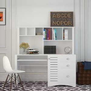 Lyngins Home Office Desk with Hutch, Computer Desk with 2-Tier Open Shelf, 3 Large Drawers, Concealed Cabinet, Gaming Desk for Study Room/Bedroom - 1 of 4