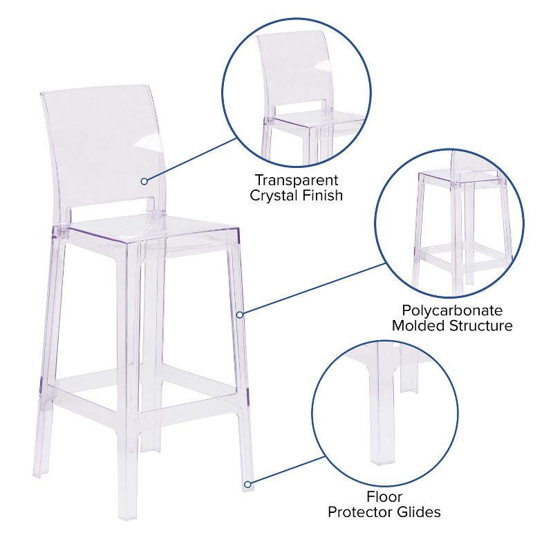 Flash Furniture Ghost Barstool with Square Back in Transparent Crystal, 4 of 12