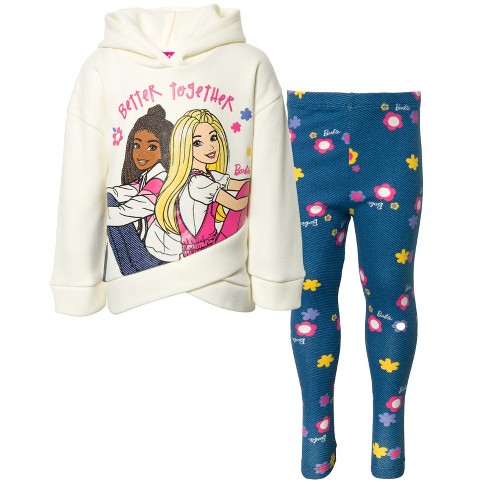 Barbie Toddler Girls Pullover Crossover Fleece Hoodie and Leggings Outfit  Set Blue / White 2T