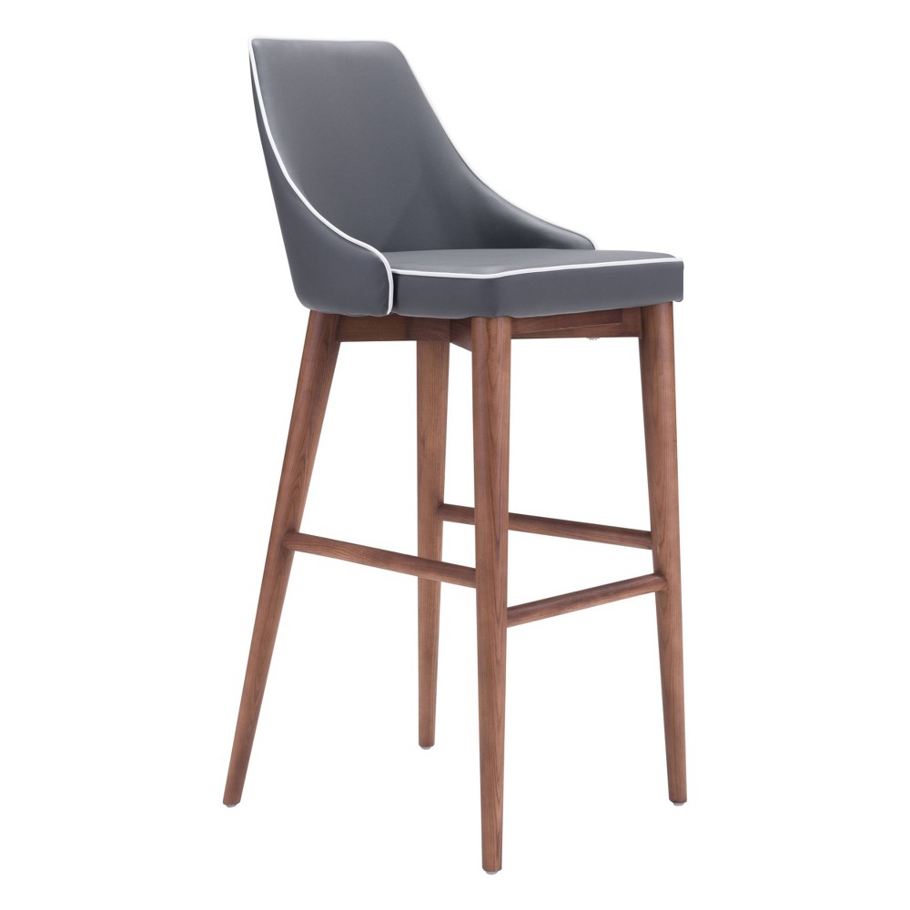 29.9  Wing Back Faux Leather Barstool Dark Gray - ZM Home Moor bar chair features an exquisite slim wing back style back and plush seat with contrasting accent trim detail and a sturdy all wood base/ footrest in warm walnut finish. Color options soft 100percent Polyurethane in either dark Gray or beige with white trim. Color: One Color. Pattern: Solid.