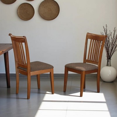 Saddle Brown Slat Back Upholstered Parsons Dining Chairs, Set of 2