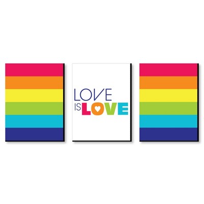 Big Dot of Happiness Love is Love - Gay Pride - LGBTQ Wall Art and Rainbow Room Decor  - 7.5 x 10 inches - Set of 3 Prints