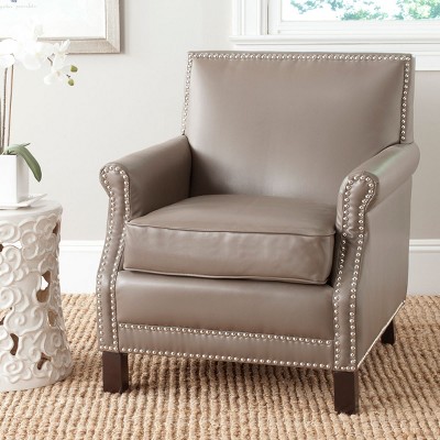Contemporary Clay Gray Faux Leather & Wood Arm Chair