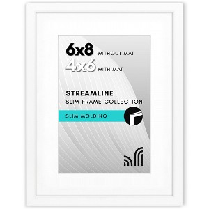 Americanflat 6x8 Picture Frame with Shatter-Resistant Glass - Use as 4x6 Frame with Mat or 6x8 Frame Without Mat - Streamline Collection - White - 1 of 4