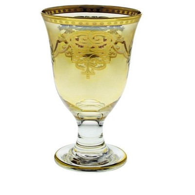 Classic Touch Set of 6 Amber Short Stem Glasses with Gold Design