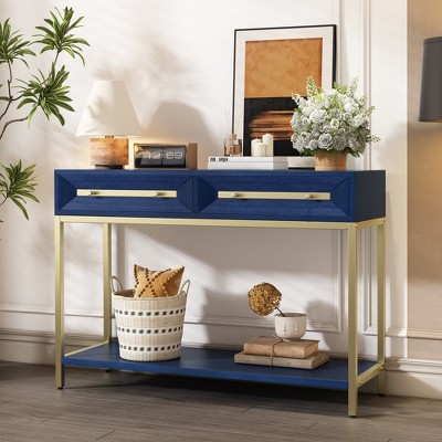 MOEPISY Entryway Table, Console Table with Two Drawers, Retro Hallway Table with Striking Geometric Design (Navy)