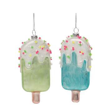 Transpac Glass 5.88 in. Multicolored Christmas Popsicle Ornament Set of 2