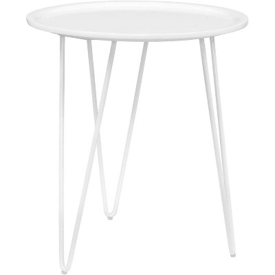 White Round Wood and Metal Hairpin Leg Side Table