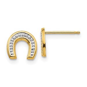 Black Bow Jewelry Kids 14k Yellow Gold & White Rhodium Two-Tone Horseshoe Post Earrings - 1 of 4