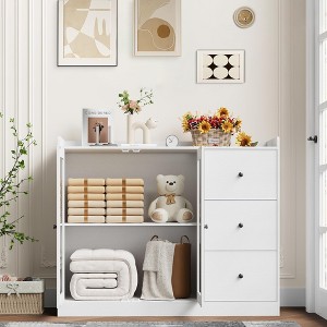 Sideboard Buffet Cabinet with Storage, 43" Coffee Bar Cabinet with Glass Doors and 3 Drawers - 1 of 4