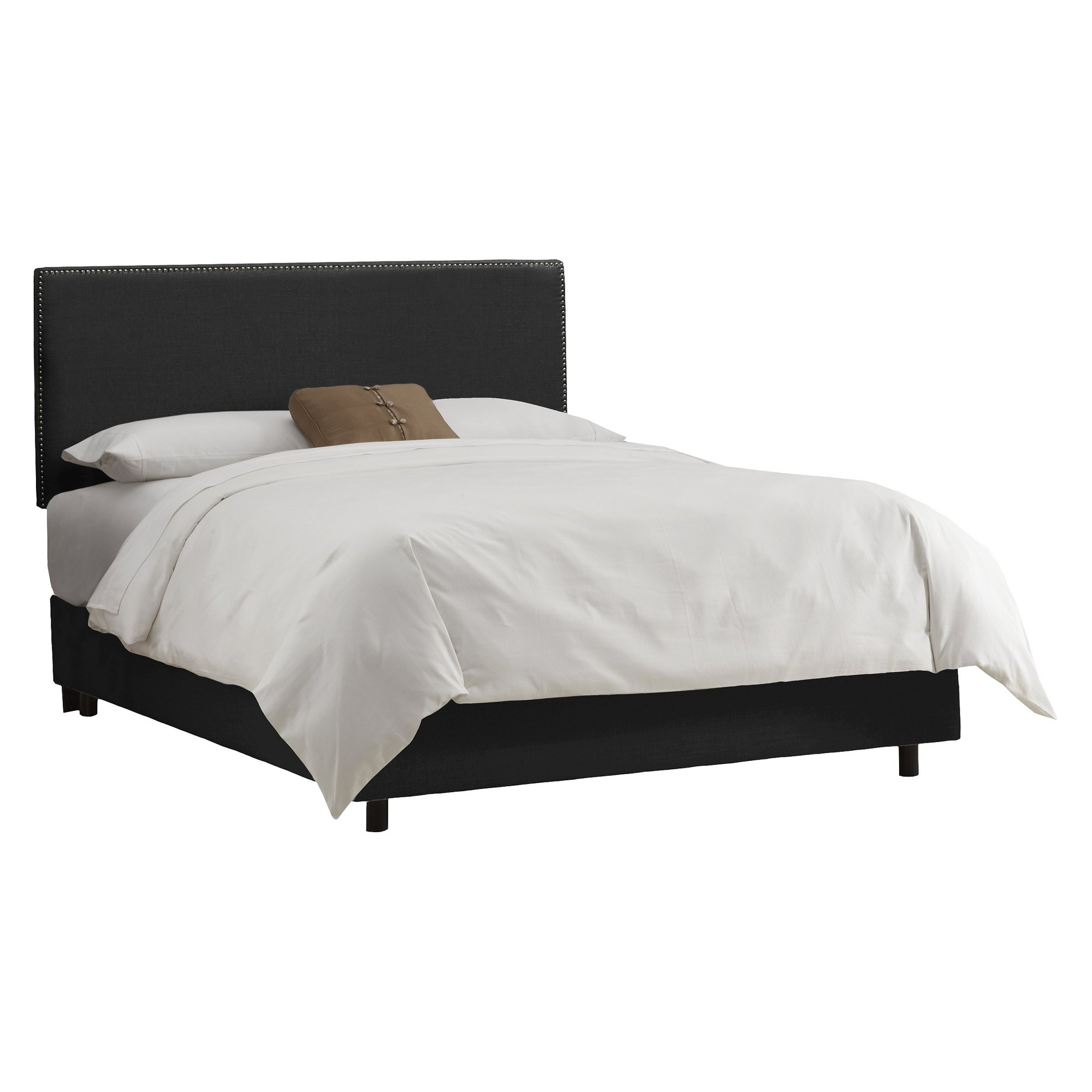 California King Arcadia Nailbutton Linen Upholstered Bed Linen Black - Skyline Furniture