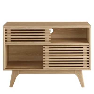 Mid-Century Oak Cabinet with Sliding Door