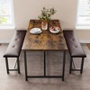 Dining Table Set for 4, Kitchen Table with 2 Upholstered Benches, 3-Piece Dining Set for Kitchen, Apartment, Small Spaces - 3 of 4