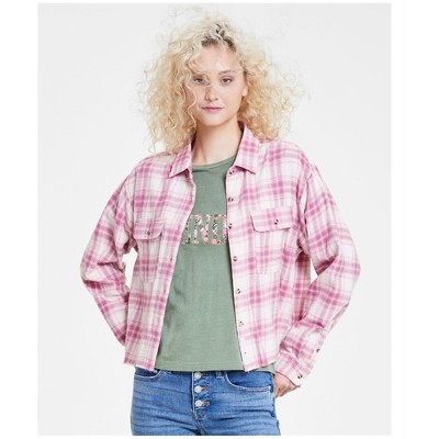 Lucky Brand Womens Cotton Plaid Fringe Button Up Shirt