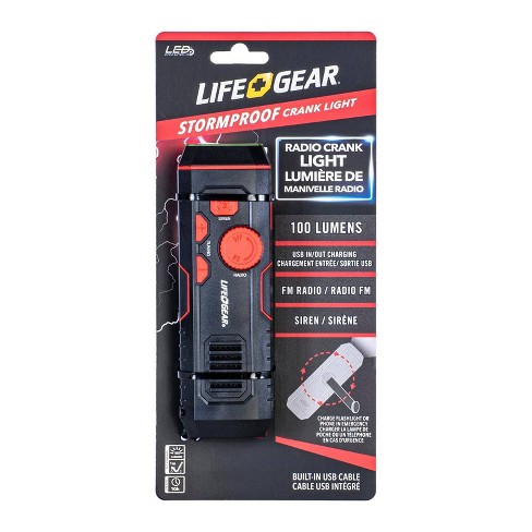 Life+gear Stormproof Crank Led Flashlight With Fm Radio/usb Port -  Black/red : Target