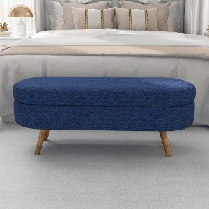 ACEPANO 43.5 in. W Oval Storage Ottoman with Rubberwood Legs-Blue - 1 of 4