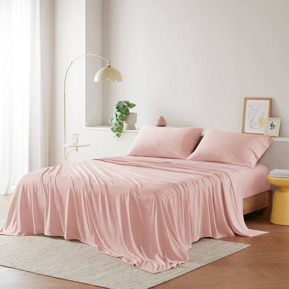 Photos - Bed Linen Intelligent Design Queen Cotton Blend Jersey Knit All Season Sheet Set Blush