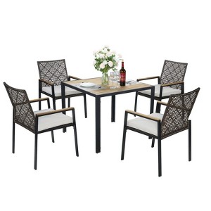 Aukfa 5-Piece All-Weather Woven Rope & Acacia Wood Square Patio Dining Set with Cushions - 1 of 4