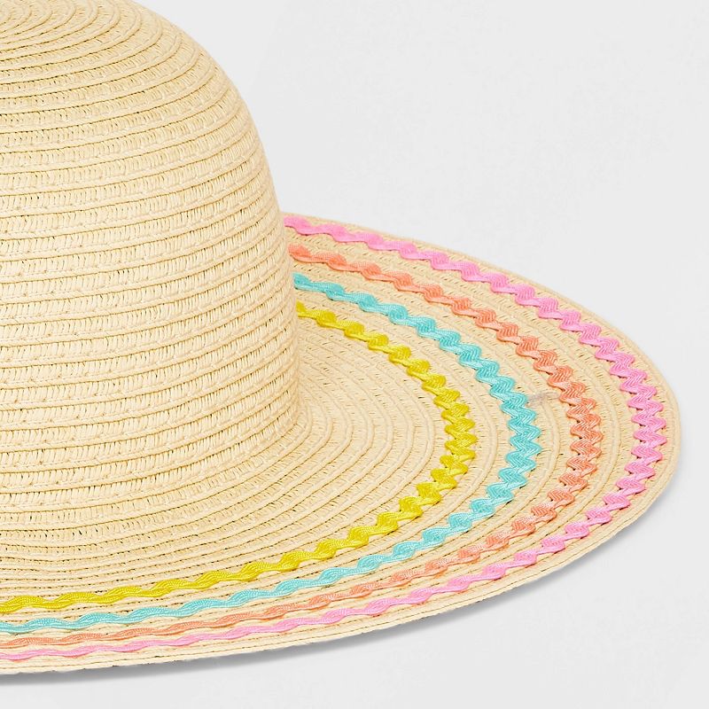 Girls&#39; Paper Straw Floppy Hat with Ric Rac - Cat &#38; Jack&#8482; Off-White, 4 of 6