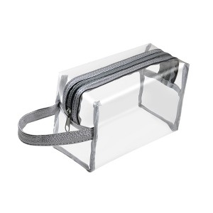 Zodaca Clear Makeup Bag, Plastic Travel Cosmetic Organizer, Toiletry Storage Pouch Sundry Bag with Handle, Gray - 1 of 3