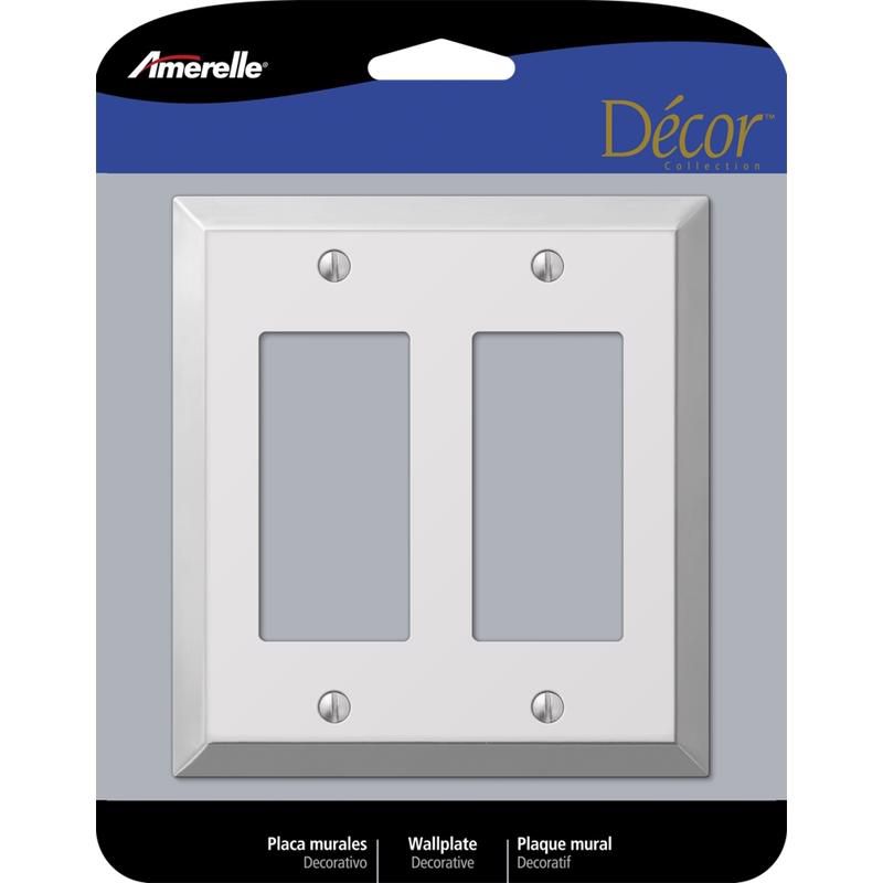 Amerelle Century Polished Chrome 2 gang Stamped Steel Decorator Wall Plate 1 pk, 1 of 2