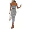 Nmoder Women Summer Casual Tube Dresses Strapless Backless Hollowed Striped Patchwork Long Dress Clubwear - 2 of 4