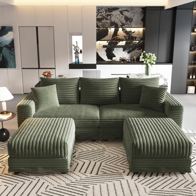 82.7'' Plush Corduroy U-Shaped Sectional Sofas with 2 Movable Ottomans, Deep Seat and Convertible Lounge Chair