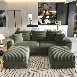 82.7'' Plush Corduroy U-Shaped Sectional Sofas with 2 Movable Ottomans, Deep Seat and Convertible Lounge Chair - 1 of 4