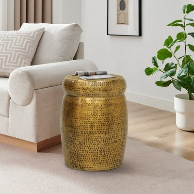 Royal Hampton 21" Round Drum Side End Table | Artisan Hammered Embossed Texture