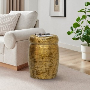 Royal Hampton 21" Round Drum Side End Table | Artisan Hammered Embossed Texture - 1 of 4