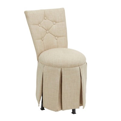 Smith Skirted Swivel Vanity Chair with Diamond Tufted Back Linen - Silverwood