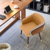 ARTPLAN Mid Century Modern Dining Chair, Faux Leather with Walnut,Uphoolsted Accent Arm Chair,Sitting Chair with Wooden Gold Metal feet - 3 of 4