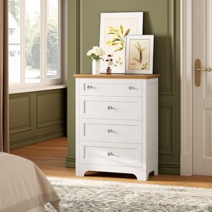 White Drawer Dresser with Mirror - Charge Station and LED Strip, 4 Drawer Cabinet with Cristal Knobs, Modern Makeup Vanity Table for Bedroom - 1 of 4
