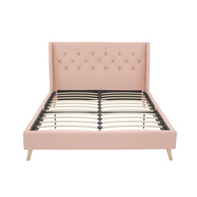 Elegant Gray Linen Upholstered Queen Platform Bed with Tufted Headboard