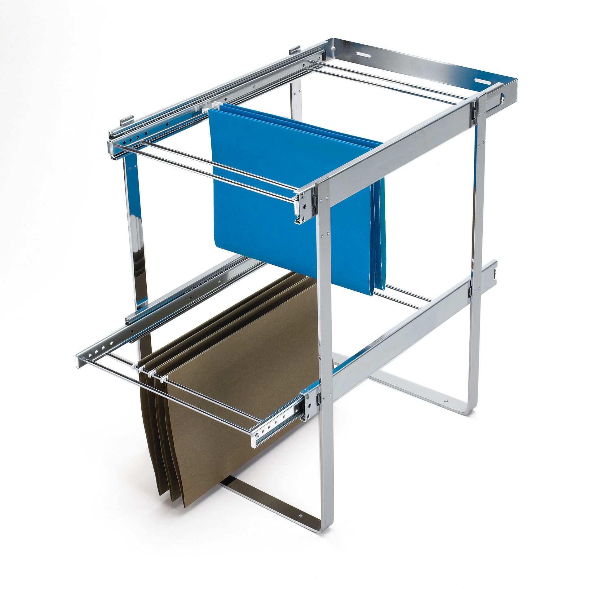 Rev-A-Shelf 2 Tier 14.5" Base Cabinet File Drawer Organizer System for Leterr & Legal Sized Files for Home Office or Home Storage, Chrome, RAS-FD-KIT