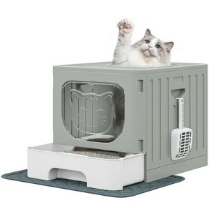 LunaLulinlk green Large enclosed cat litter box with mat and litter scoop, front entry top exit door - 1 of 4