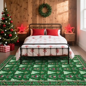 GustoWave Soft Low Pile Festive Washable Christmas Area Rug for Xmas Holiday Living Room Bedroom Decor, Green - 1 of 4