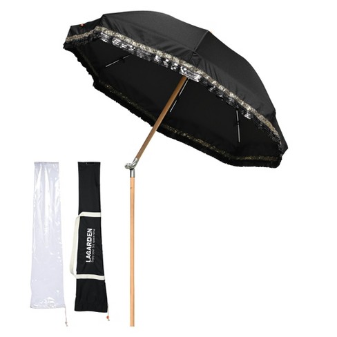 LAGarden 6 Ft Fringe Patio Umbrella with Tassel Jazz Age Wood - image 1 of 4