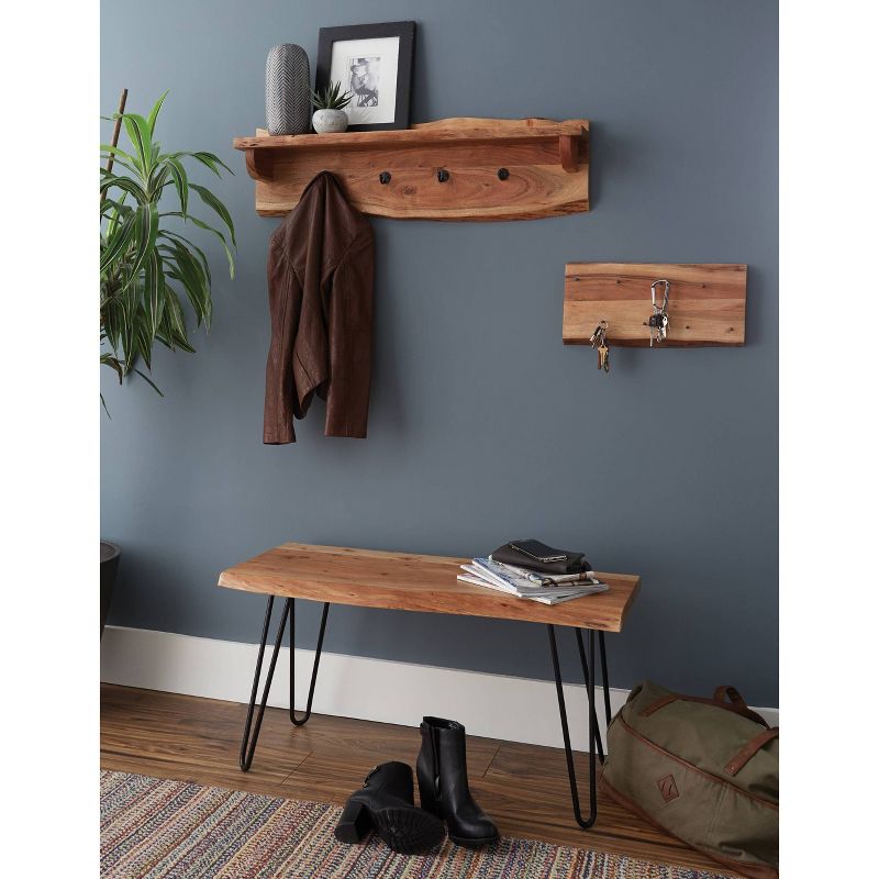 36&#34; Hairpin Live Edge Wood Storage Bench with Coat Hook Shelf Set Natural - Alaterre Furniture, 3 of 7
