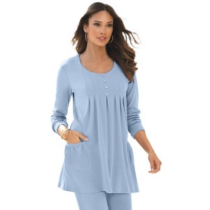 Roaman's Women's Plus Size Long Sleeve Two Pocket Soft Knit Tunic - 1 of 4