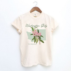 Simply Sage Market Women's Washington Girly Flower Short Sleeve Garment Dyed Tee - 1 of 4