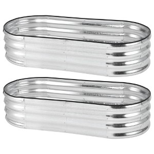 Orieon 2 Pack Galvanized Raised Garden Bed Oval Planter Box 4.5x2x1FT Open Base, Outdoor Metal Raised Beds for Vegetables & Flowers - 1 of 4