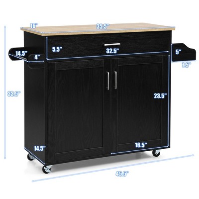 Black MDF Rolling Kitchen Cart with Spice Rack and Storage