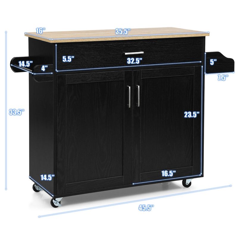 Costway Rolling Kitchen Island Cart Storage Cabinet w/ Towel & Spice Rack White\Black\Cherry\Gray, 2 of 10