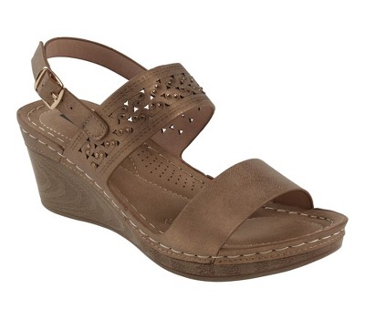 GC Shoes Foley Perforated Comfort Slingback Wedge Sandals