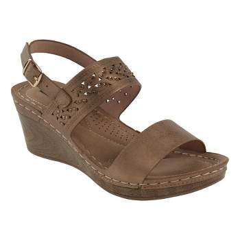 GC Shoes Foley Perforated Comfort Slingback Wedge Sandals