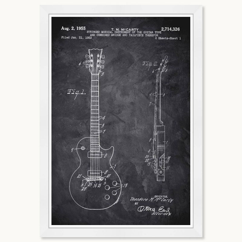 Wynwood Studio 15&#34;x21&#34; Gibson Les Paul Guitar 1955 Chalkboard Wall Art White Frame, 1 of 4